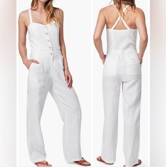 Faherty Women's White Linen Ozzy Jumpsuit Small